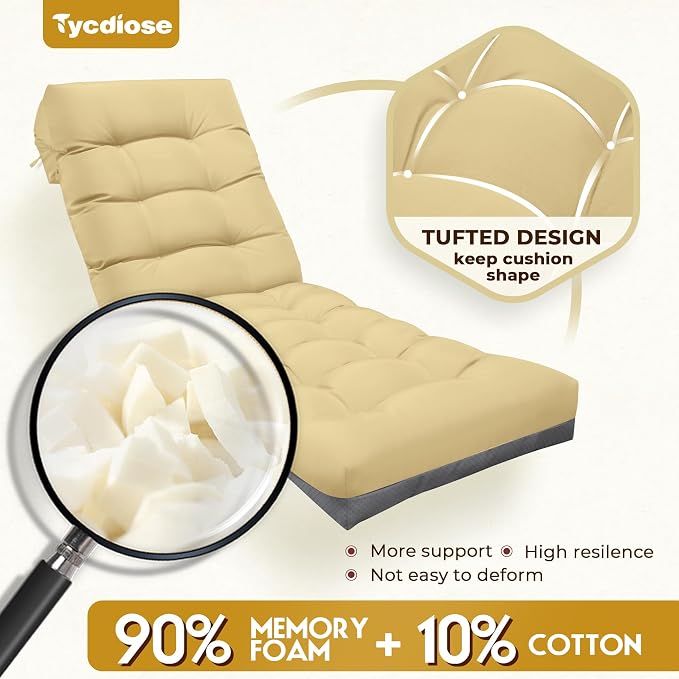 Outdoor Lounge Chair Cushion, Waterproof Replacement Chaise Lounge Cushions - Image 5