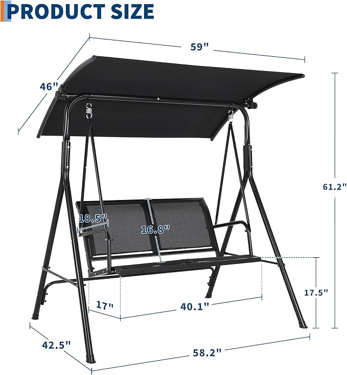 Porch Swing with Adjustable Canopy - Image 6