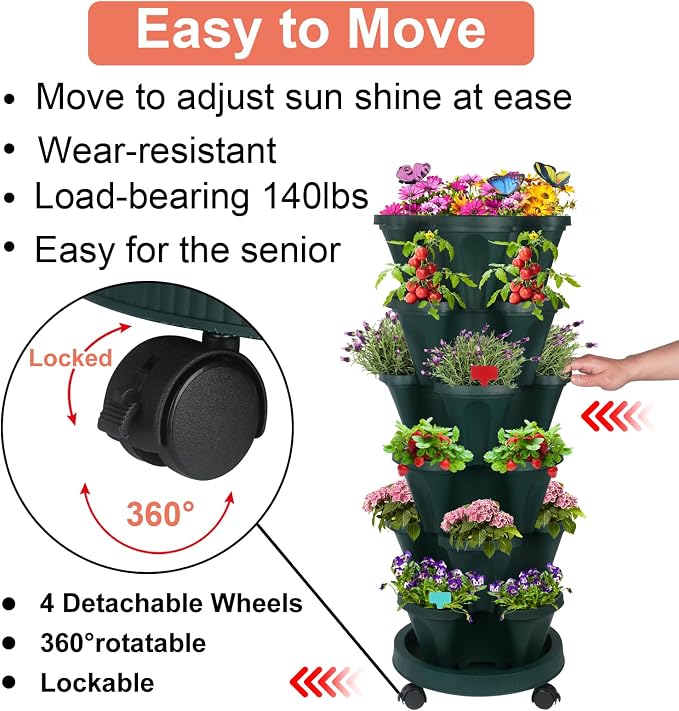 GameXcel Vertical Planter, 6 Tier Stackable Strawberry Planter - Image 6