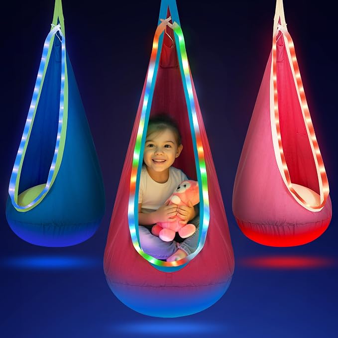 OUTREE Light Up Pod Swing for Kids, Hanging Swing Chair, Cotton Sensory Chair by WelcometoOUTREEsworld