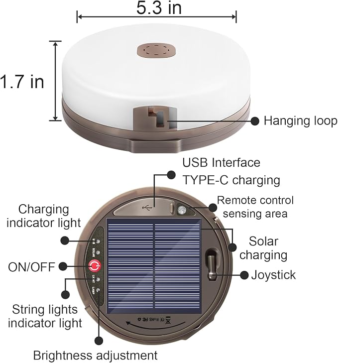 Camping String Light 4 in 1 Retractable 42ft Solar /USB Rechargeable 3600mAh - Image 3