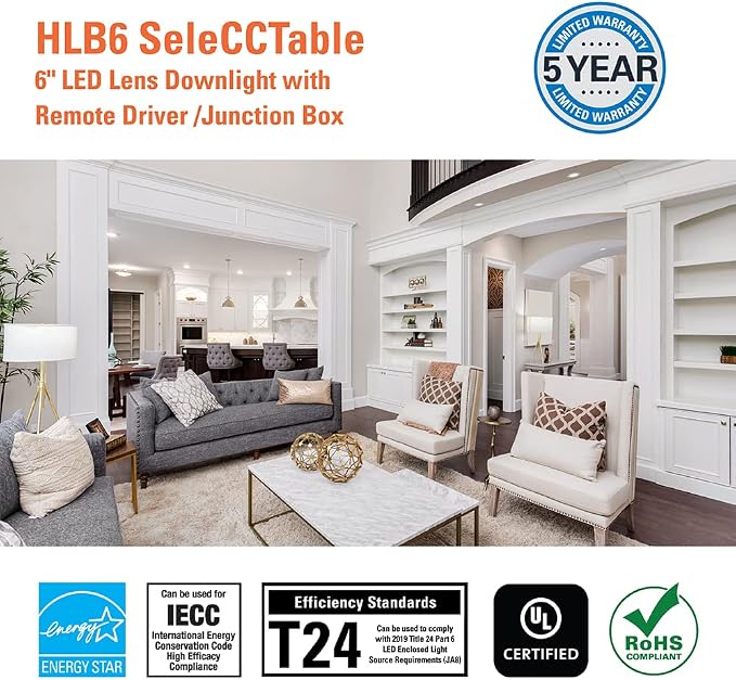 HALO HLB Recessed Lighting 6 Inch LED Thin Canless, Dimmable w/Selectable Color - Image 7
