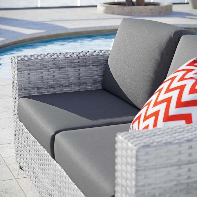 Modway Convene Wicker Rattan Outdoor Patio Loveseat in Light Gray Charcoal - Image 8