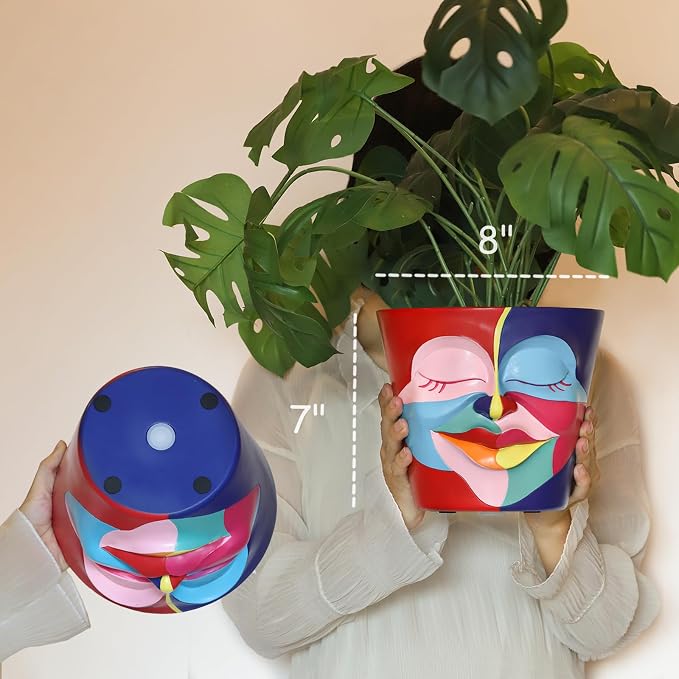 GUGUGO 8 Inch Abstract Rainbow Head Planter, Unique Face Plant Pot - Image 3