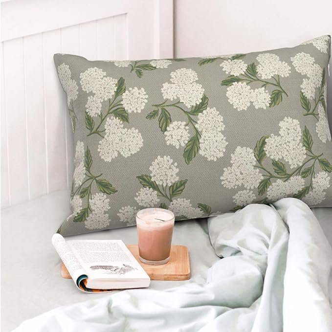Grey Spring Pillow Covers 12x20 Inch 2 Pcs Gray Green Hydrangea Flower Decor - Image 2