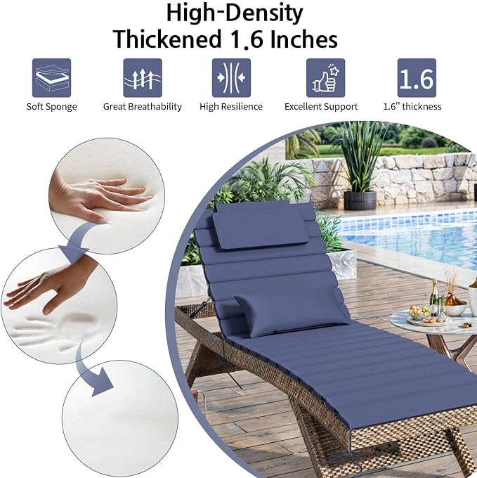2PCS Outdoor Water-Resistant Olefin Chaise Lounge Cushions - Image 5