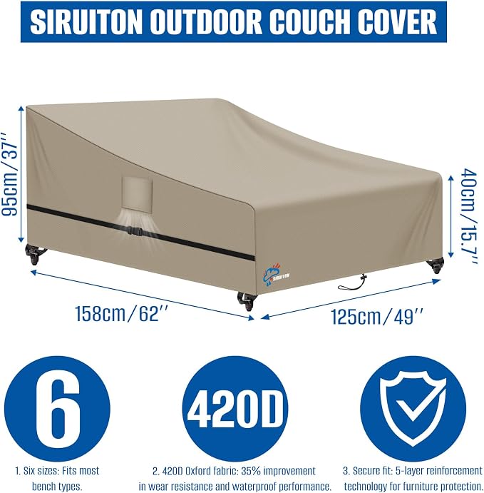 SIRUITON Garden Patio Rattan Daybed Cover Patio Bed Cover 61" W x 48" D x 37" H - Image 2
