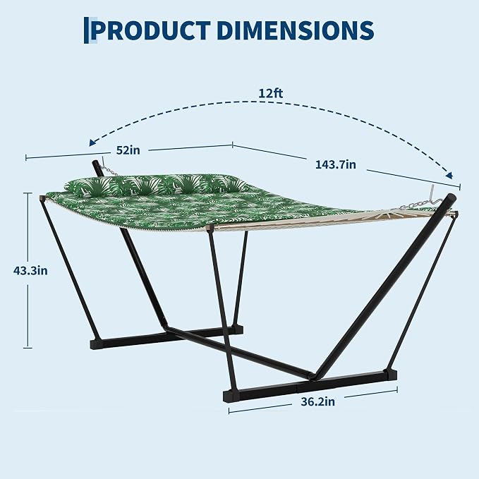 Double Hammock with Heavy-Duty Steel Stand, 2 Person Portable Hammock, 450LBS - Image 2