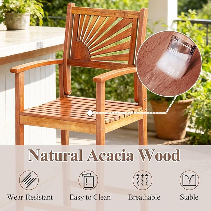 COSTWAY Outdoor Bar Chairs Set of 2, Armrest and Footrest, Patio High Top Chairs - Image 4