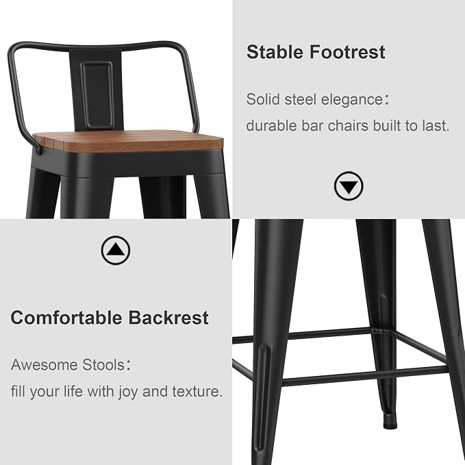 HAOBO Home 30" Outdoor Barstools Patio Stool Metal Bar Stools Set of 4 Counter - Image 7