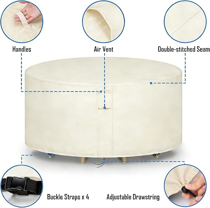 Round Patio Furniture Covers Waterproof, 84 Inch Outdoor High Round Table Cover - Image 3