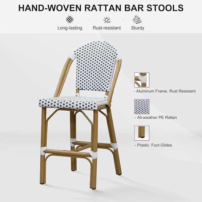 PURPLE LEAF Outdoor Counter Height Bar Stools Set of 4 26'' French Bar Height - Image 7