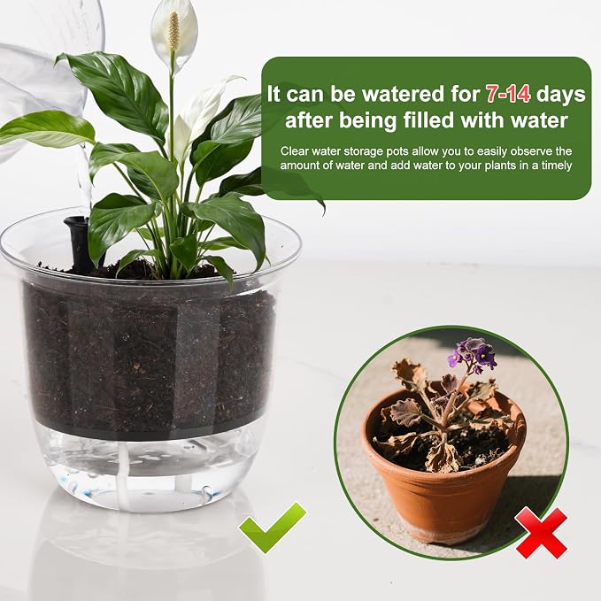 Self Watering Pots, 3 Pack 6.5/5/4 Inch Clear Plant Pot Self Watering Planter - Image 4