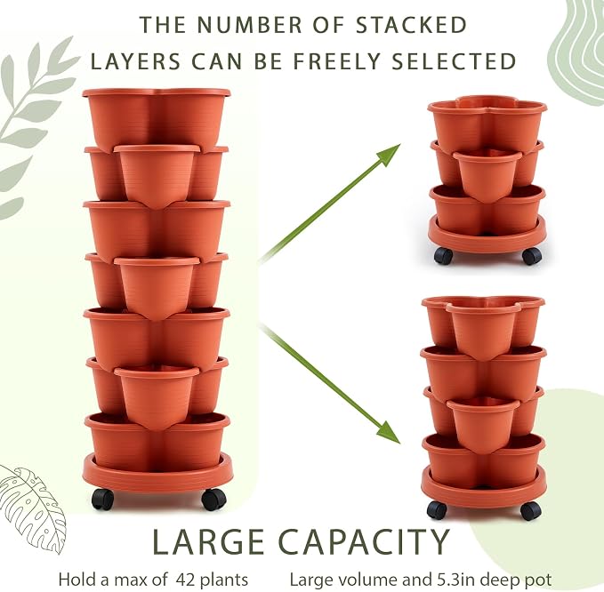 Umigy 2 Set Clay Red 7 Tier Stackable Vertical Planters - Image 5