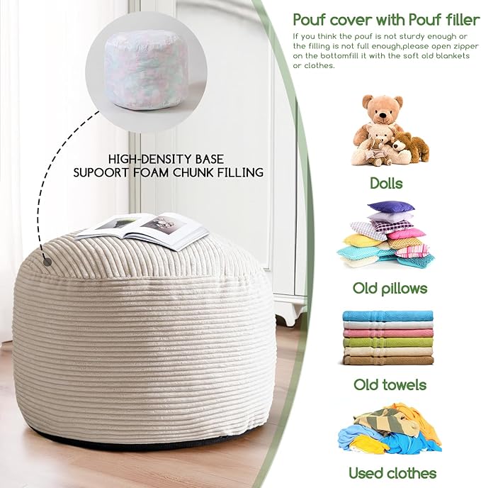 HIGOGOGO Round Stuffed Pouf Ottoman, Corduroy Poufs - Image 5
