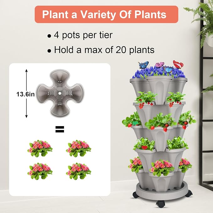 GameXcel Vertical Planter, 5 Tier Stackable Strawberry Planter - Image 3