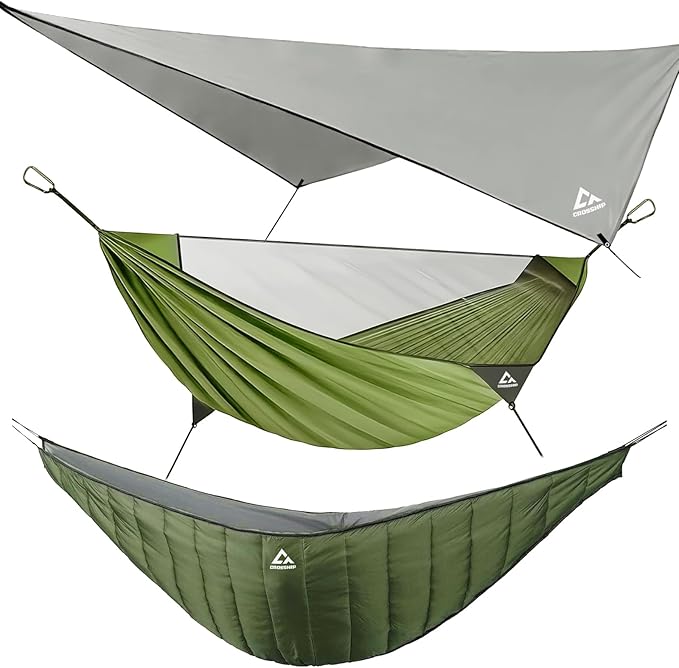 Camping Hammock with Mosquito Net, Underquilt & Rain Fly Tarp – 2 Person by CROSSHIP