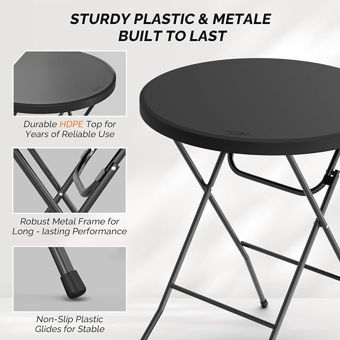 Bonnlo 32" Cocktail Table High Top Table, Folding Round Table Bar Height - Image 4