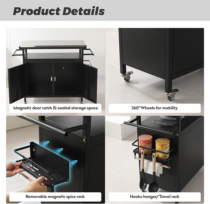 Nexaio XL Rolling Bar Grill Cart Outdoor Patio Furniture, Outdoor Grill Table - Image 4