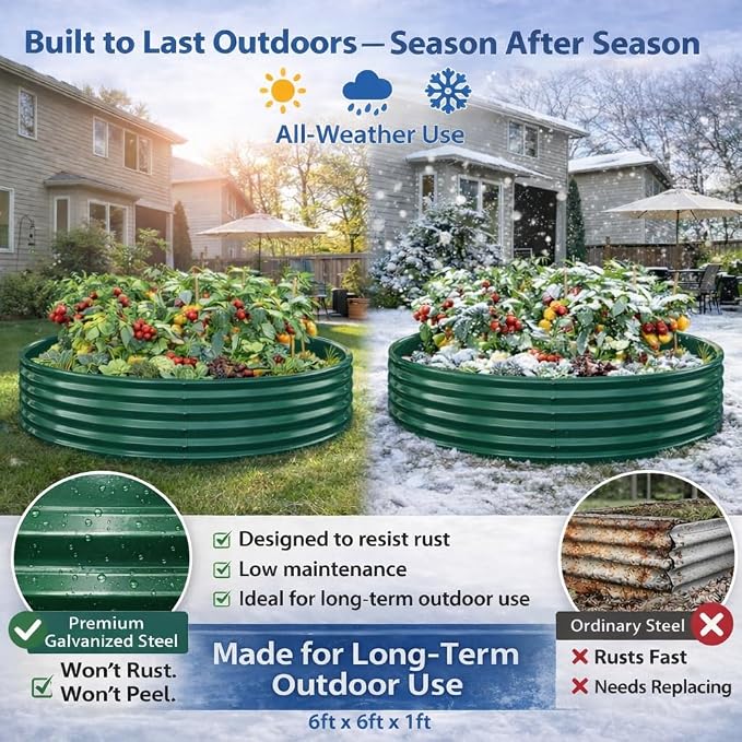 Round Galvanized Raised Garden Bed, Heavy Duty Metal Planter Box - Image 3