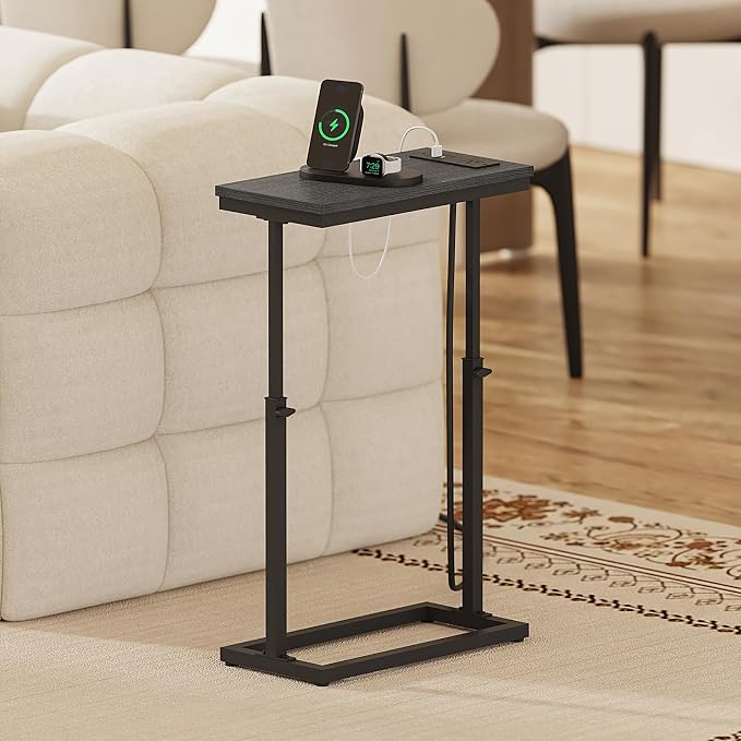 TUTOTAK End Table with Charging Station, Side Table, Tall Couch Table, Sofa - Image 3