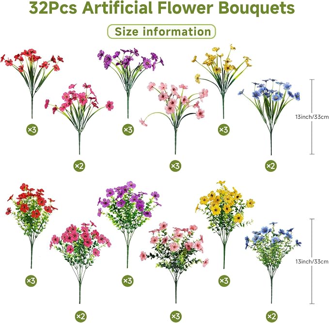 Alupssuc 32 Bundles Artificial Flowers - Image 3