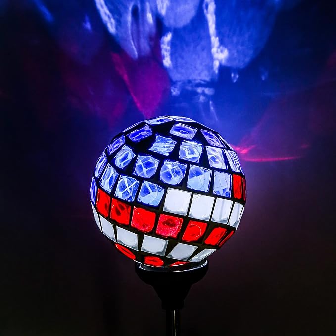 WNP Solar Powered Outdoor Garden Light Stakes Decoration, Mosaic Globe 4th of - Image 3