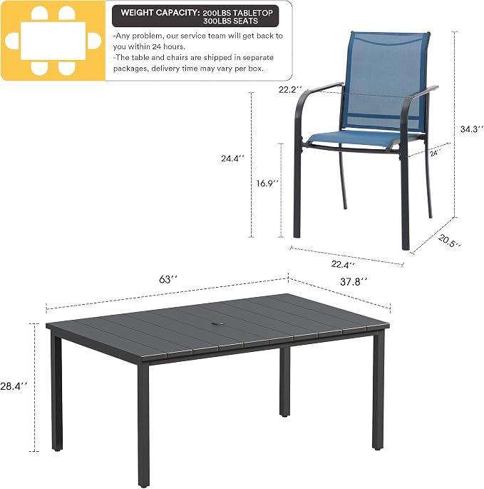 VICLLAX Patio Dining Set for 6, Outdoor Furniture Set Includes 63" Rectangle - Image 7