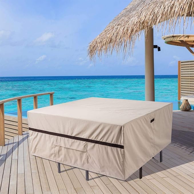 Square Patio Table Cover 92''L x 92''W x 32''H Waterproof 600D Patio Dining - Image 7
