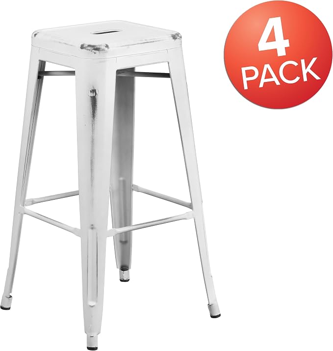 Flash Furniture Kai Commercial Grade 4 Pack 30" High Backless Distressed White - Image 4