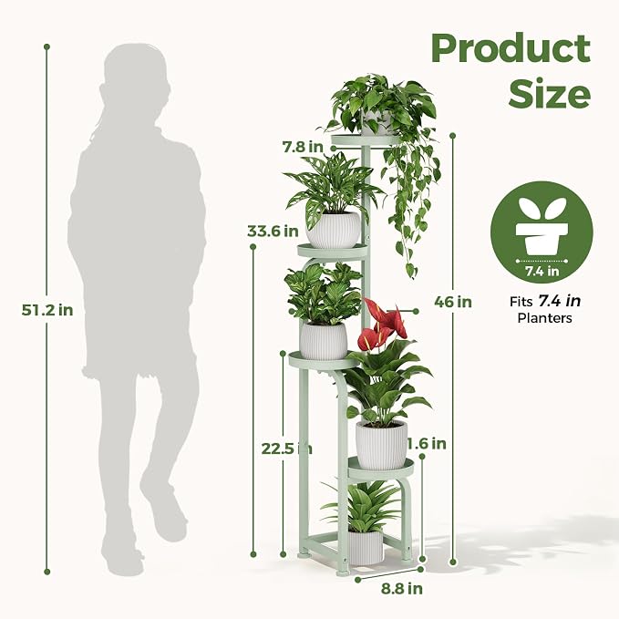 Bamworld Corner Plant Stand Indoor Outdoor, Tall Metal Flower Pot Stands - Image 2