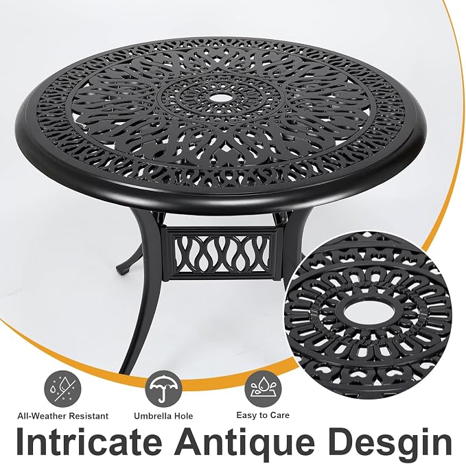 35" Outdoor Dining Table, Cast Aluminum Patio Bistro Table - Image 5