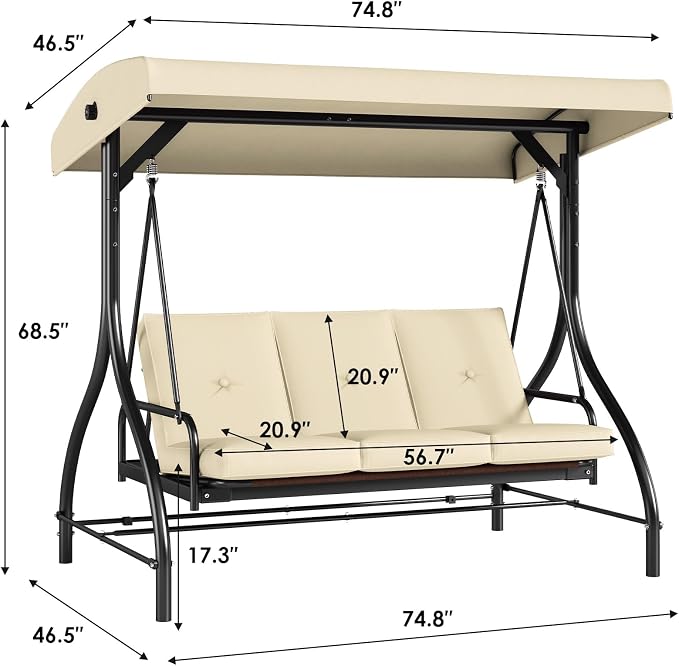 TLSUNNY 3-Seat Outdoor Patio Porch Swing - Image 4