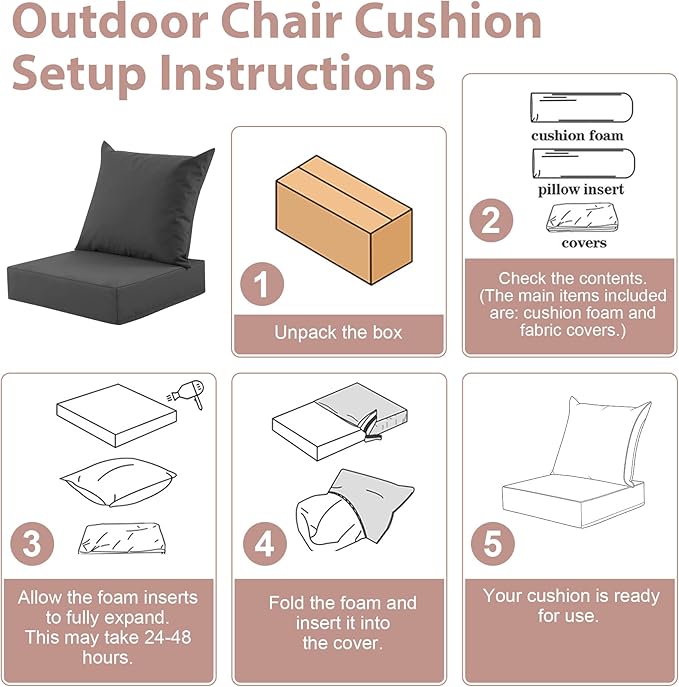 Outdoor Deep Seat Cushion Set, 24x24 Inch Water-Resistant & Fade-Resistant - Image 7