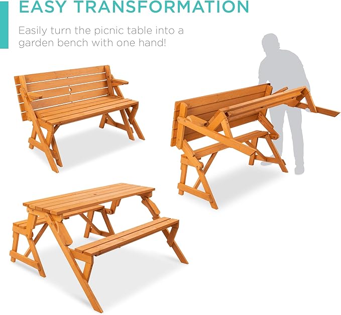 Best Choice Products 2-in-1 Transforming Interchangeable Outdoor Wooden Picnic - Image 3