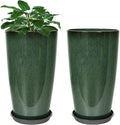 Set of 2 Lightweight Ceramic-Look Tall Planter, 21 inch Large Plastic Planter by Neoaider