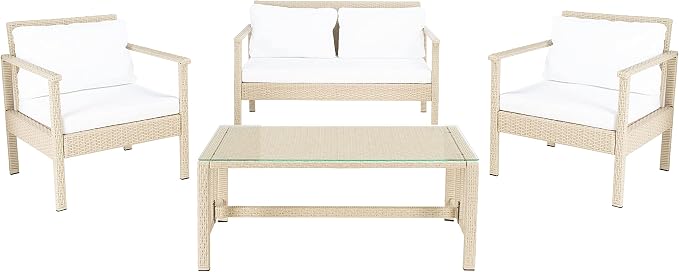 Safavieh Outdoor Collection Garnen Beige Wicker Cushion 4-Piece Living Set by SAFAVIEH