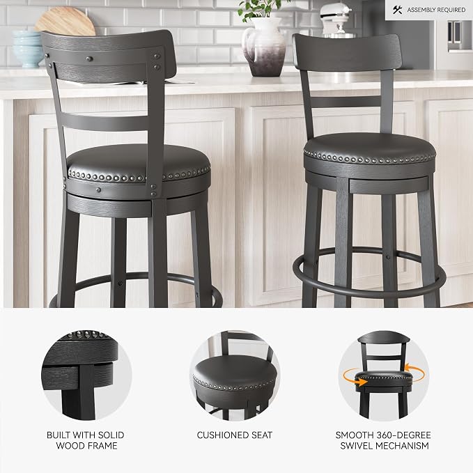 Signature Design by Ashley Valebeck Tall Upholstered Swivel Bar Stool - Image 4