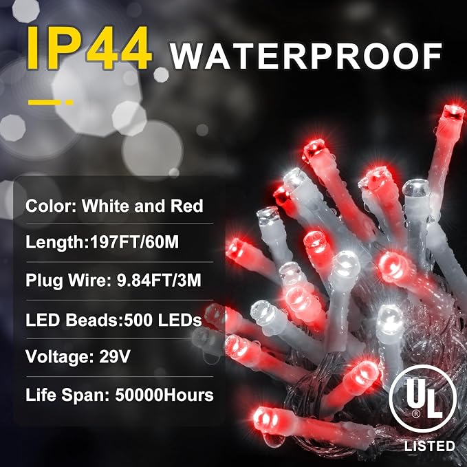 KNONEW 197FT 500 LED Christmas Lights Outdoor String Lights 8 Modes & Memory - Image 6