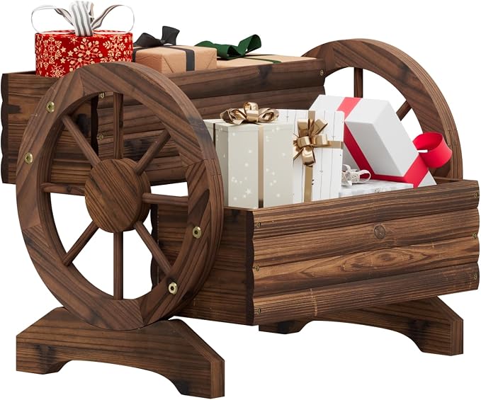Wooden Wagon Planter Flower Cart - Image 8