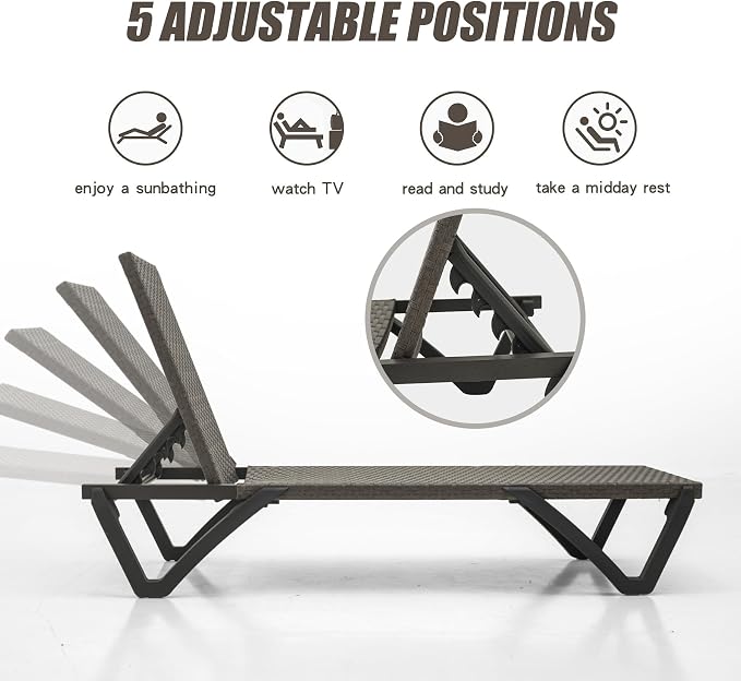 Domi Pool Lounge Chairs Set of 2, Wicker Adjustable Outdoor Chaise Lounge - Image 4