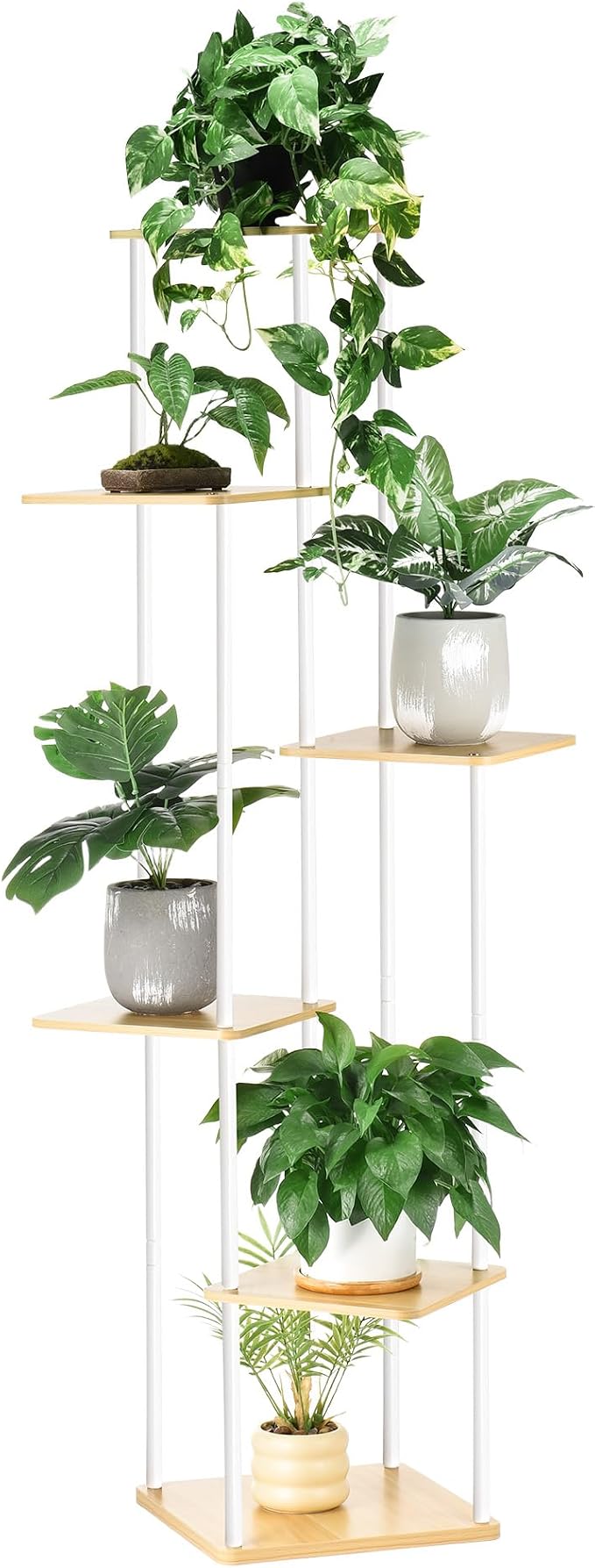 6 Tier Plant Stand Indoor Outdoor, Wood Metal Corner Shelf, Planter Shelf by GLOKUUCA