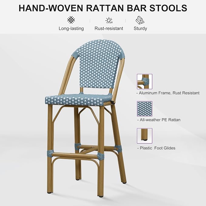 PURPLE LEAF French Bar Stools Set of 2 Bamboo Print Finish Outdoor Bar Stools - Image 8