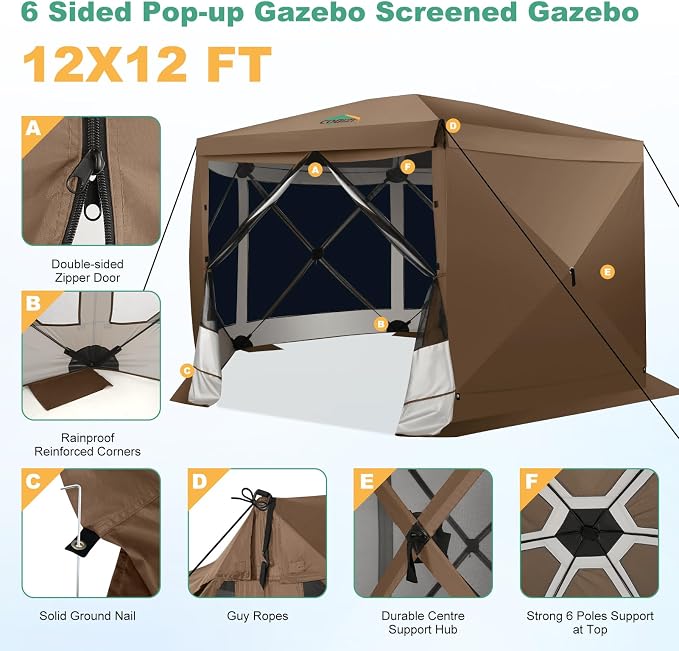 COBIZI 12x12 FT Pop Up Canopy Extendable Tent, Gazebos On Clearance - Image 7