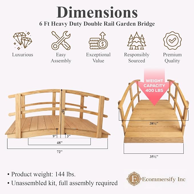 6 FT Natural Amish Made Garden Bridge - Image 2
