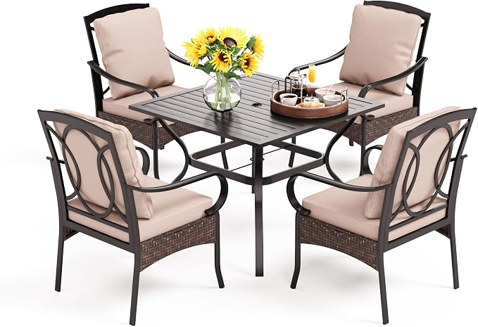 PHI VILLA 5-Piece Outdoor Dining Sets, All-Weather Patio Table and Chairs Set by PHIVILLAThepioneerofcomfortablehouseholdsupplies