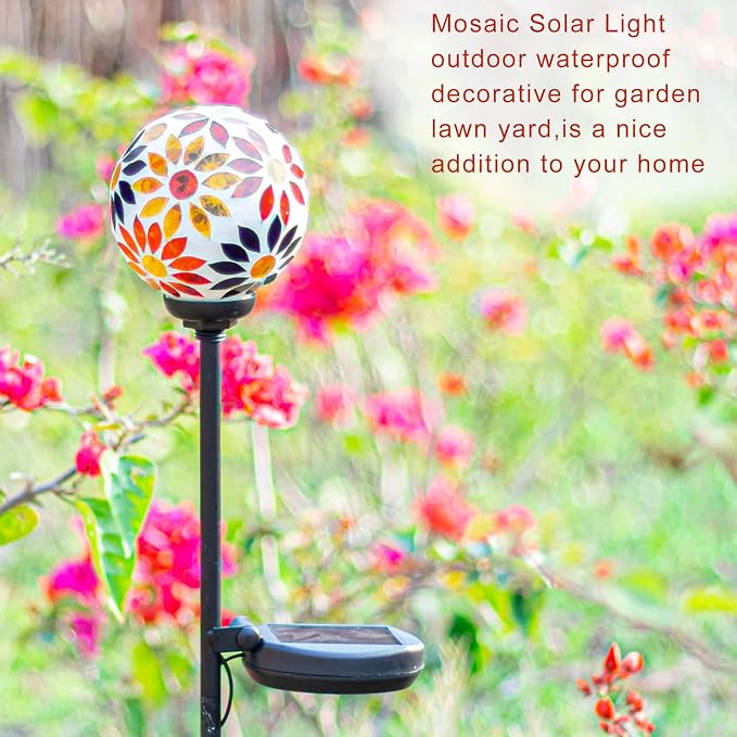 VCUTEKA Solar Garden Lights, Mosaic Solar Lights Outdoor Decor Pathway Light - Image 4