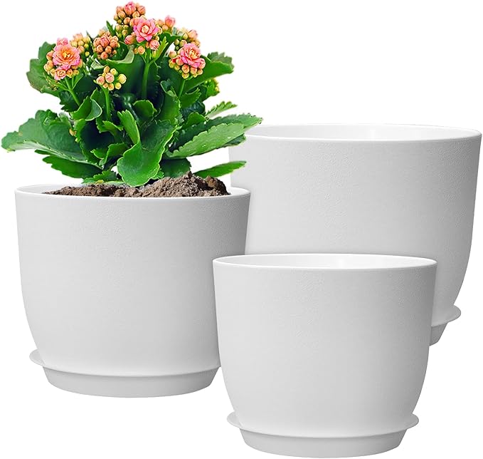 10/9/8 inch Medium Flower Pots, 3 Pack Modern Decorative Plastic Planters by WSMKSZ