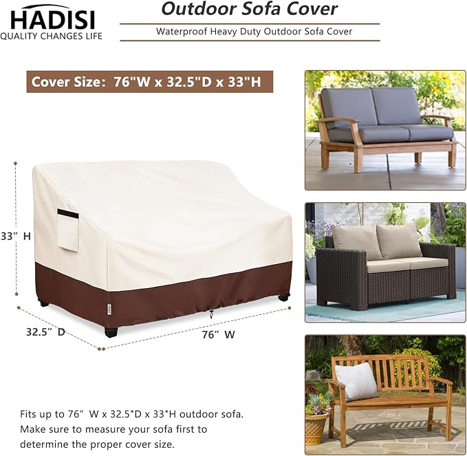 3-Seater Heavy Duty Patio Bench Loveseat Cover, 100% Waterproof Outdoor Sofa - Image 2