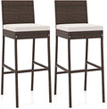 COSTWAY Outdoor Wicker Bar Stools Set of 2, Footrest and Backrest, Rattan by COSTWAY